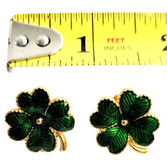Vintage Avon 4 Leaf Clover Green Enameled Post Earrings - Picture 5 of 5